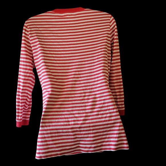Red & White Striped 3/4 Sleeve Tunic Top With Notch Collar Size S - Picture 5 of 16